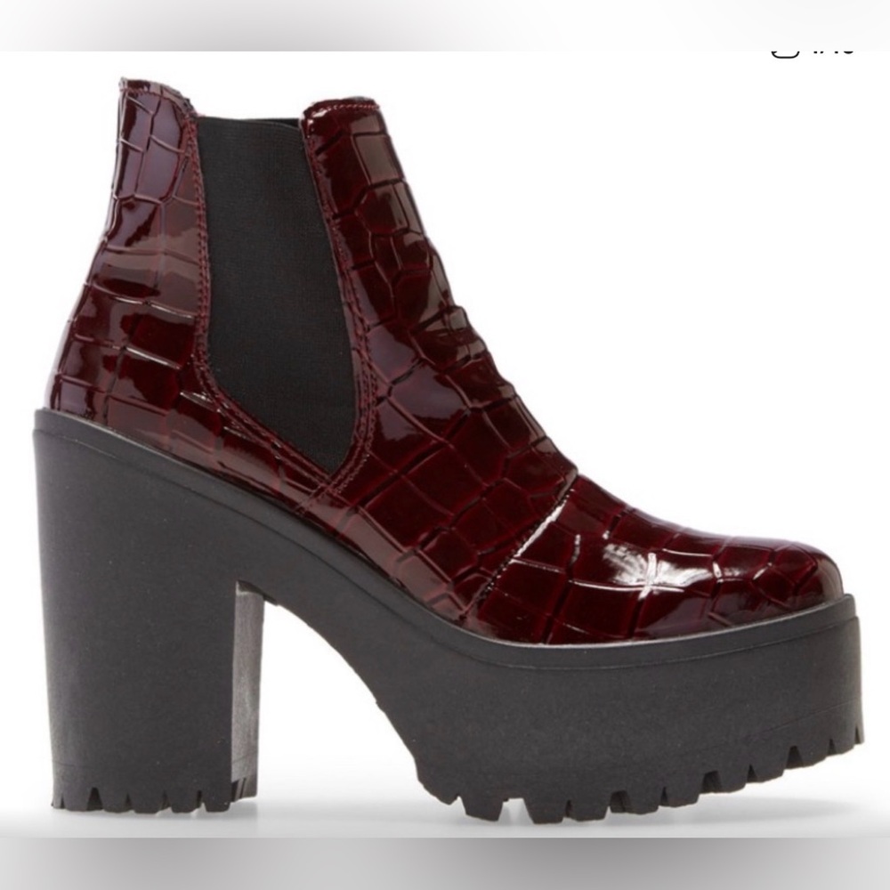 TOPSHOP Women's Burgundy Croc-Embossed Platform Boots